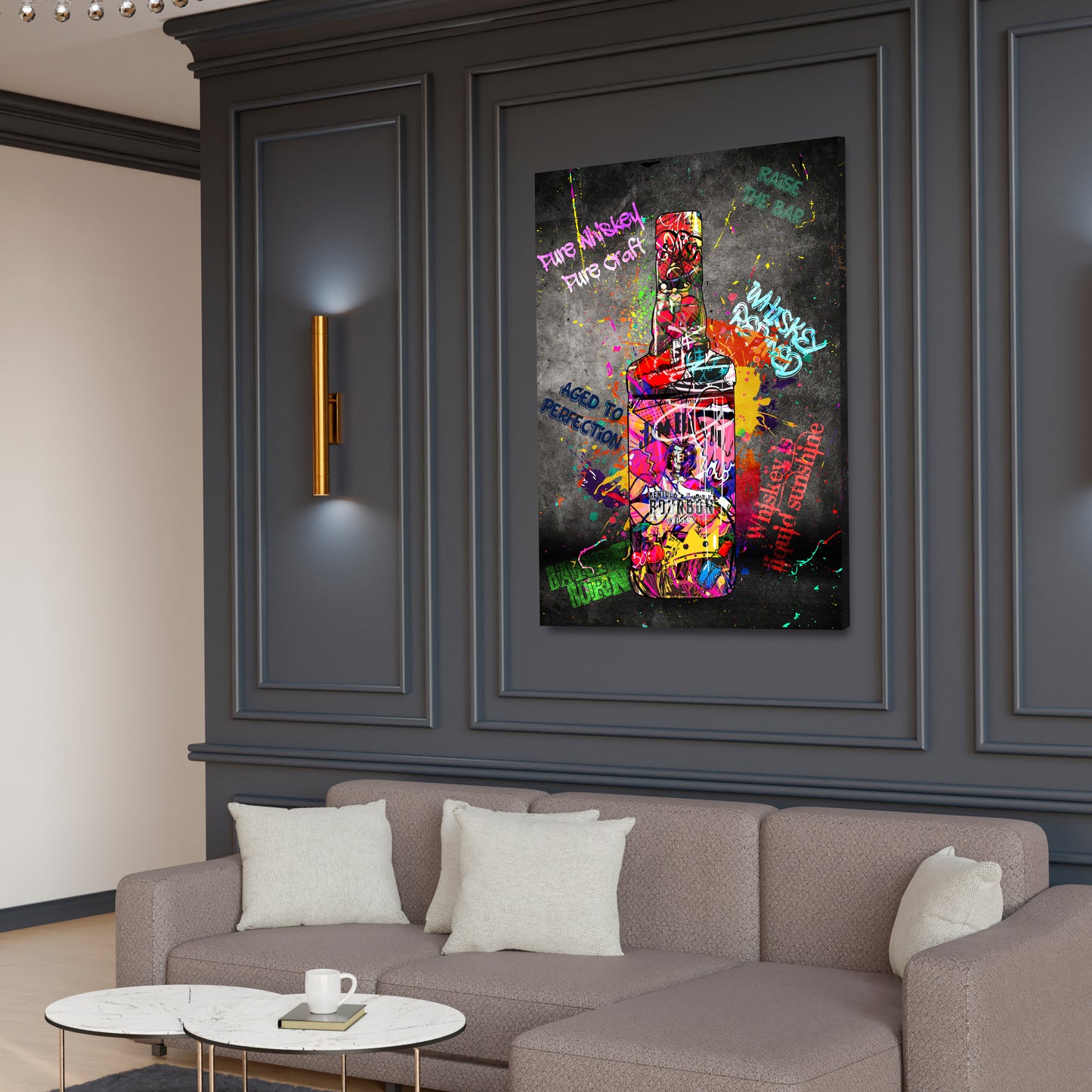 Quadro street art bottiglia whisky bourbon graffiti stile pop art