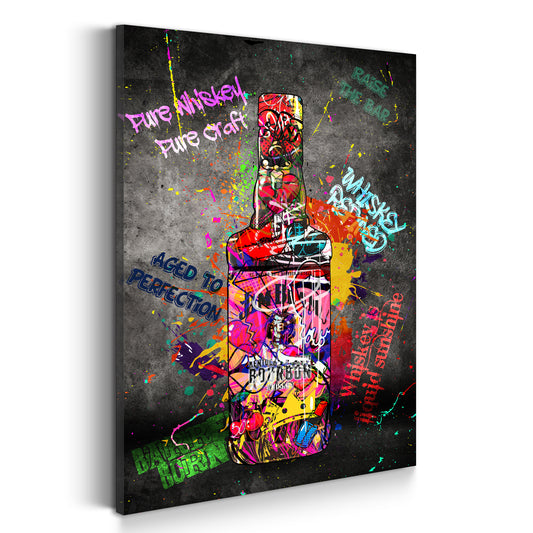 Quadro street art bottiglia whisky bourbon graffiti stile pop art