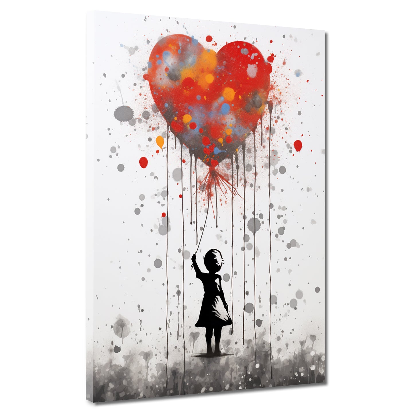 Quadro street art ragazza con palloncino a forma di cuore stile astratto