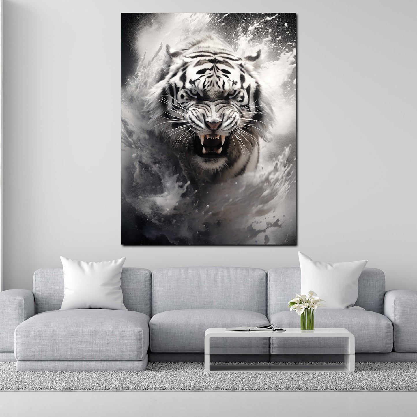 Quadro tigre frontale bianco e nero