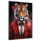 Quadro tigre frontale in abito rosso astratto pop art