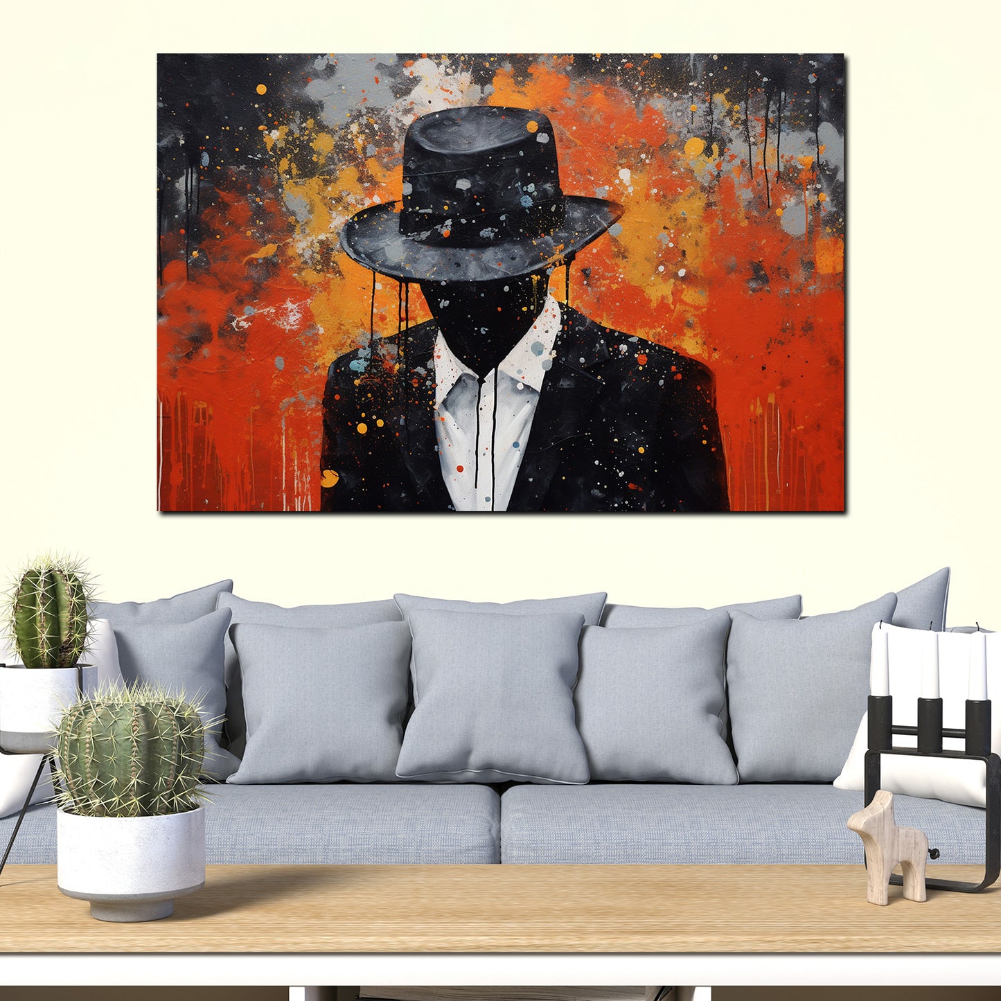 Quadro uomo astratto con cappello colour style