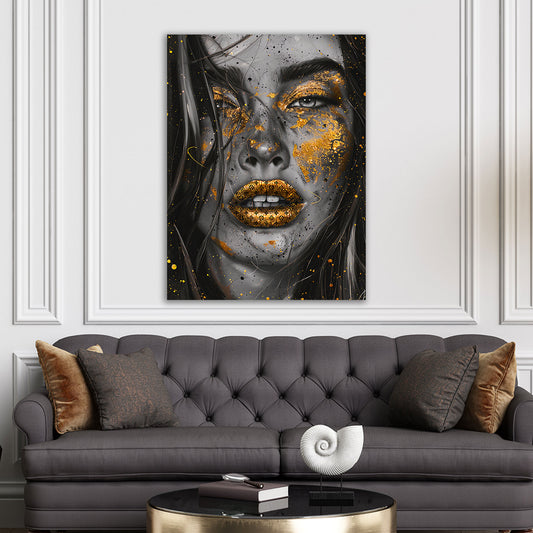 Quadro viso glamour nero e oro stile moderno