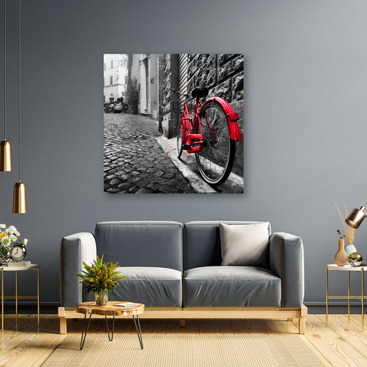 Quadro moderno bicicletta rossa nero bianco