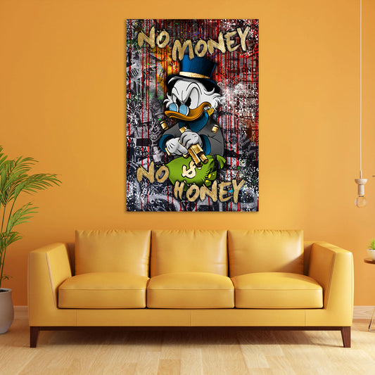 Quadro stampa su tela moderno No Money No Honey Duck Pop Art Style