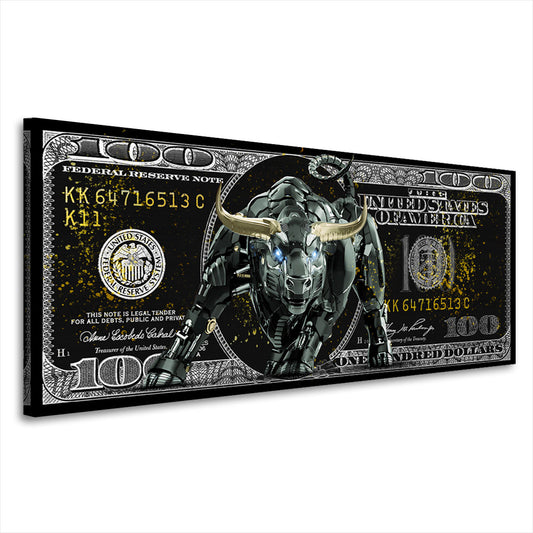 Quadro stampa su tela moderno 100 Dollari Trading Bull