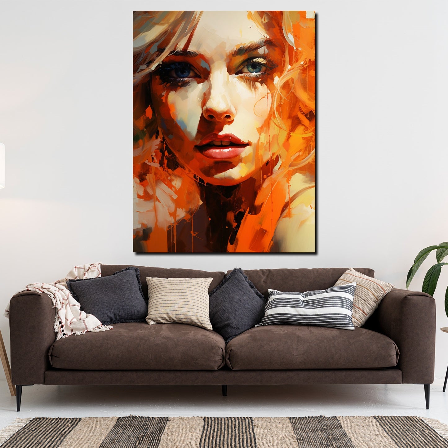 Quadro moderno bel viso di donna stile arancione