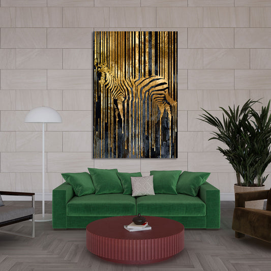 Quadro stampa su tela opera d'arte Zebra astratta Gold Style