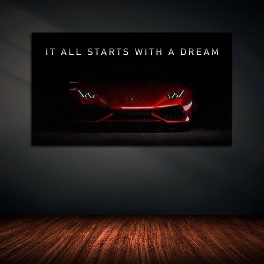 Quadro Lamborghini It All Starts With A Dream Red Style - Artedinoi