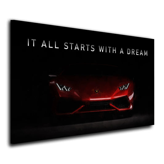 Quadro Lamborghini It All Starts With A Dream Red Style - Artedinoi