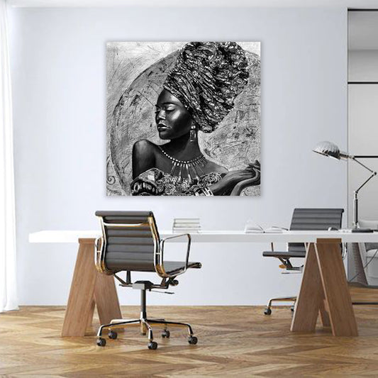 Quadro stampa su tela donna africana bellissima bianco e nero