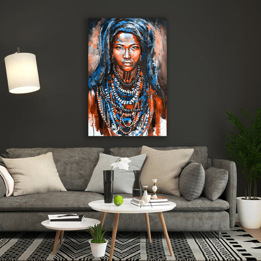 Quadro stampa su tela moderno donna africana Abstract Dreadlocks Blue Style