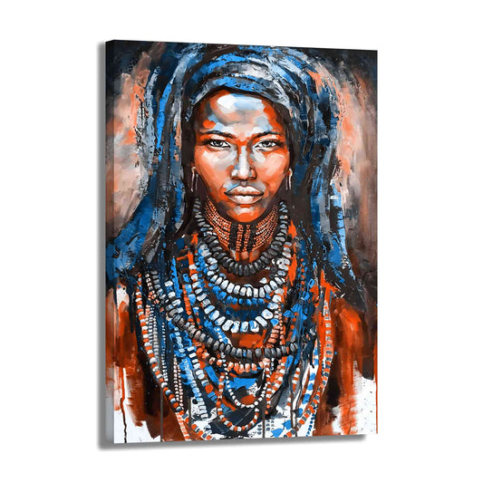 Quadro stampa su tela moderno donna africana Abstract Dreadlocks Blue Style