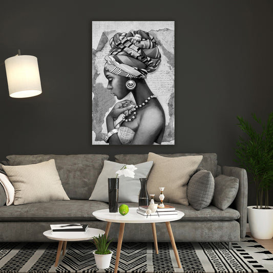 Quadro stampa su tela moderno donna africana bianco e nero Beautiful African Women