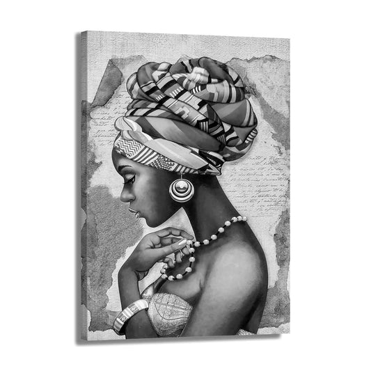 Quadro stampa su tela moderno donna africana bianco e nero Beautiful African Women