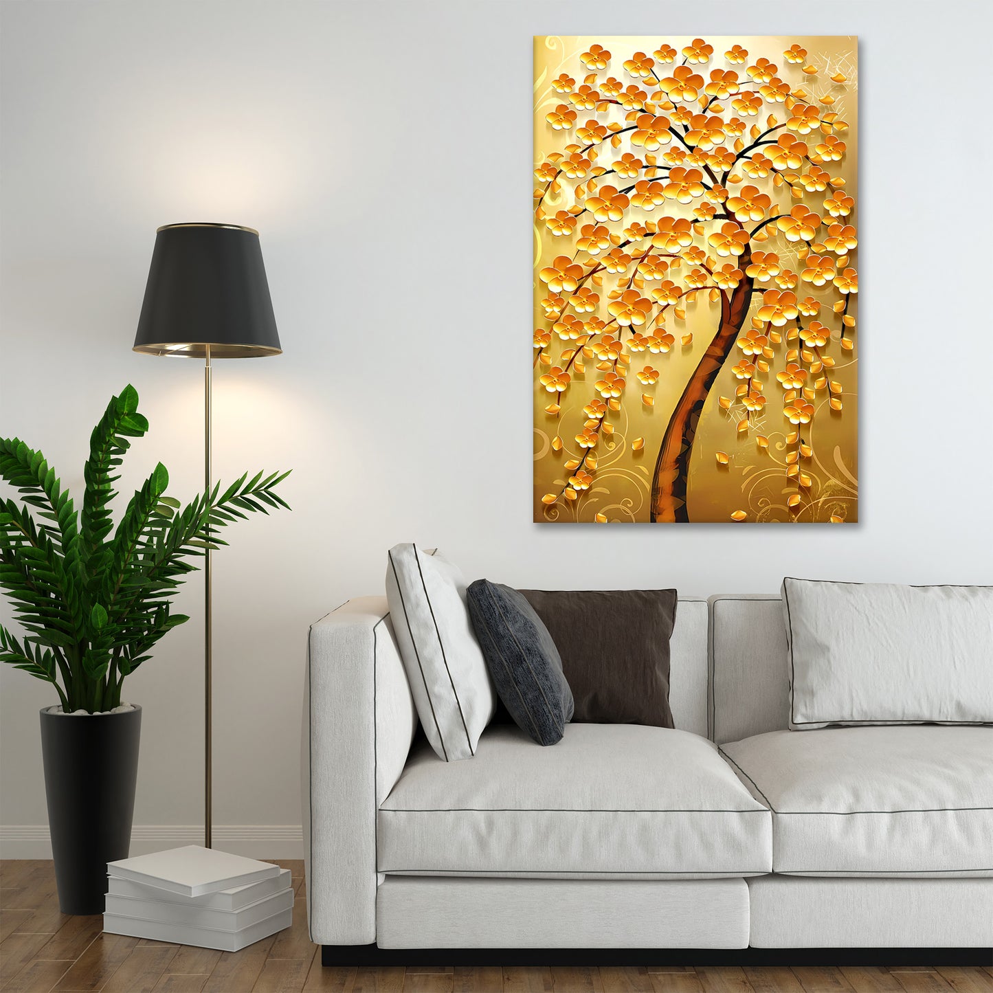 Quadro stampa su tela astratto albero dorato, Golden Tree, natura