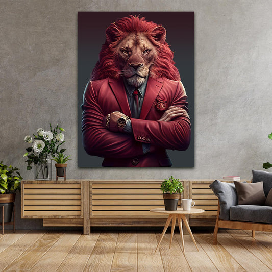 Quadro stampa su tela moderno Be Cool Pop Art Suit Lion, leone