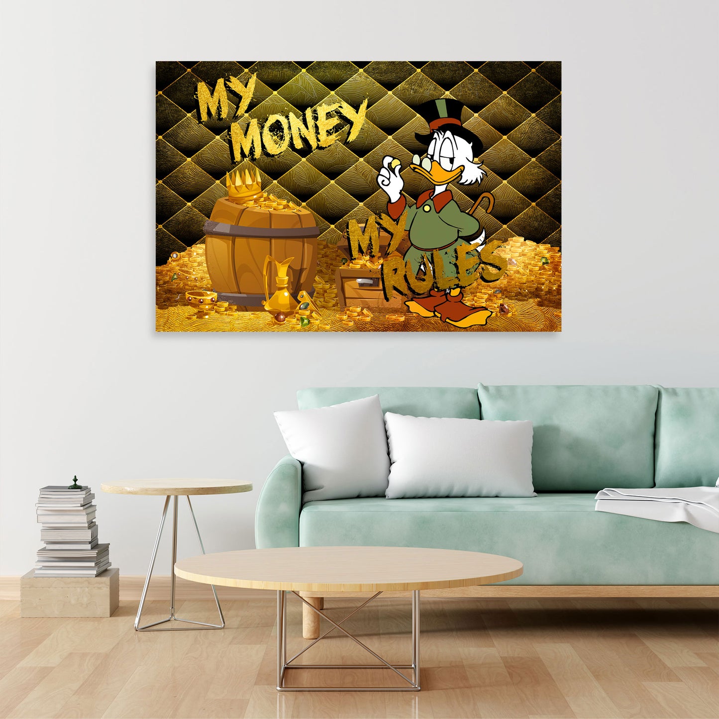 Quadro stampa su tela moderno Comic My Money My Rules Zio Paperone, Fumetti, Soldi & Successo