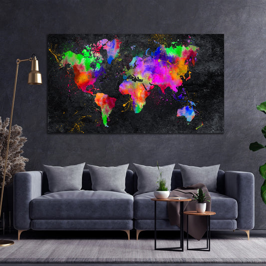 Quadro stampa su tela moderno Mappa del mondo Pop Art Abstract Black