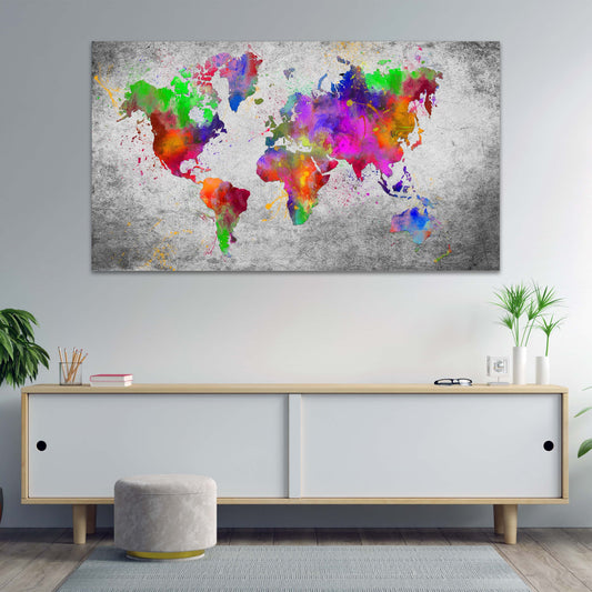 Quadro stampa su tela moderno Mappa del mondo Pop Art Abstract Colour