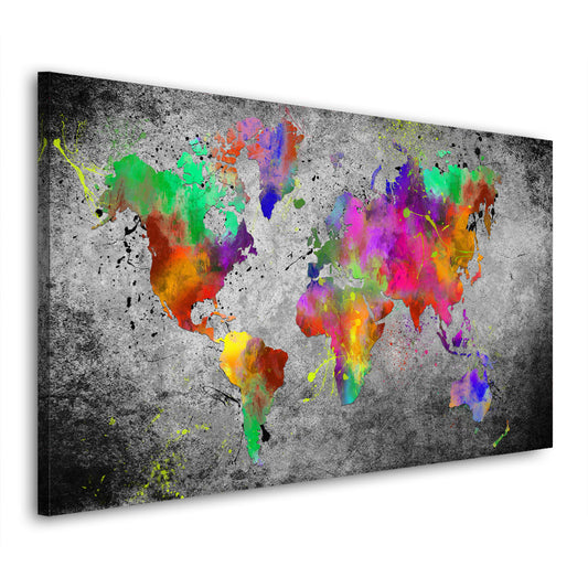 Quadro stampa su tela moderno Mappa del mondo Pop Art Abstract Splash