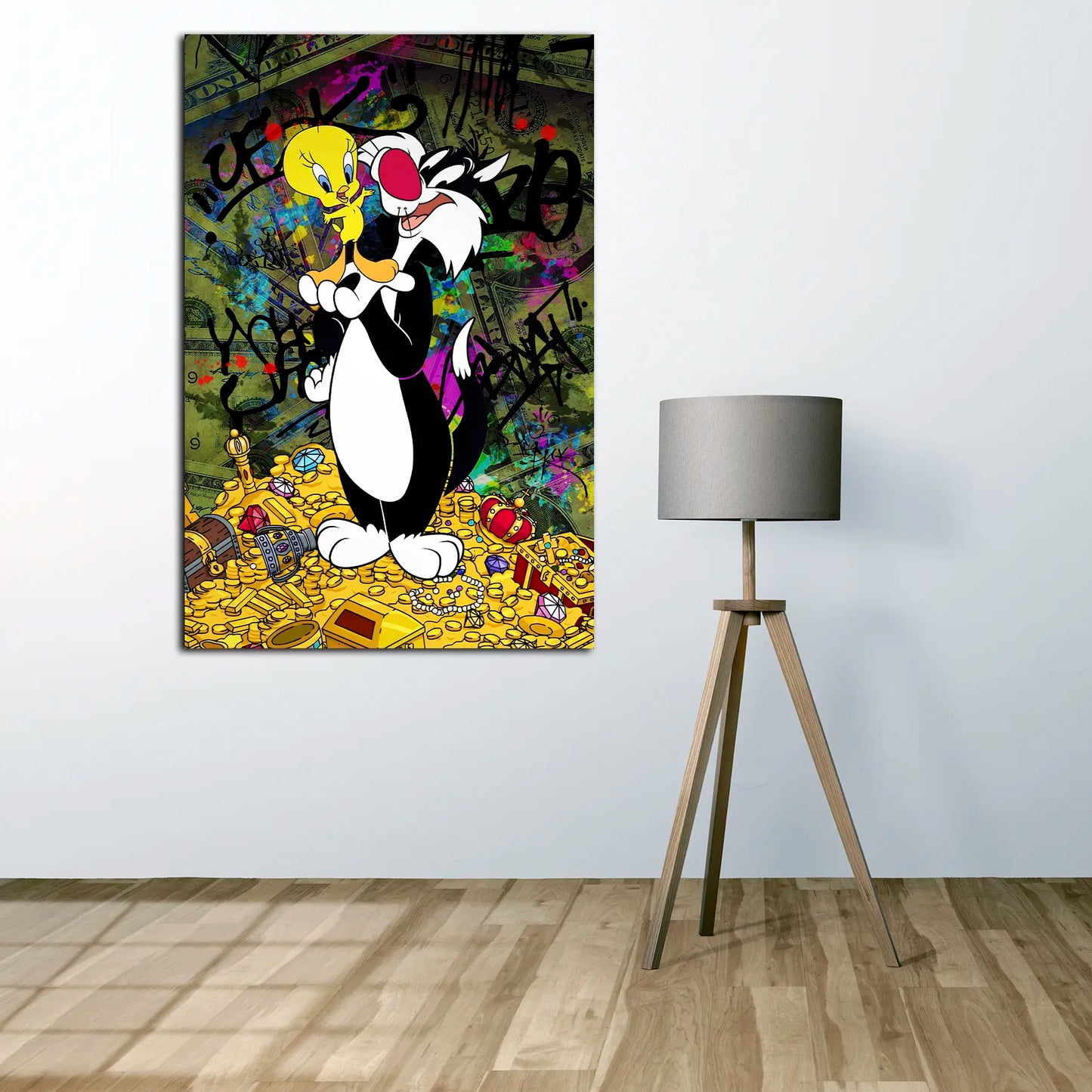 Quadro stampa su tela moderno Pop Street Art Silvestro e Tweety