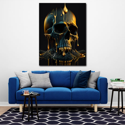 Quadro stampa su tela moderno Skull Gold Abstract