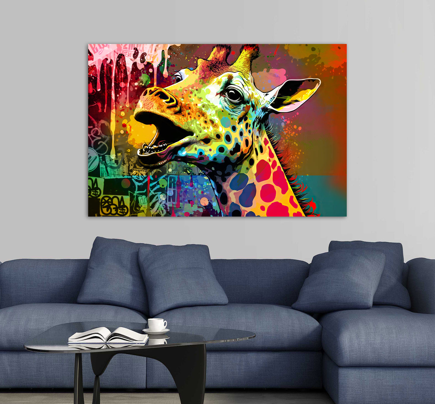 Quadro stampa su tela moderno Street Art Colour Giraffa