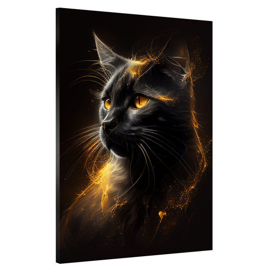 Quadro stampa su tela moderno gatto Gold Style