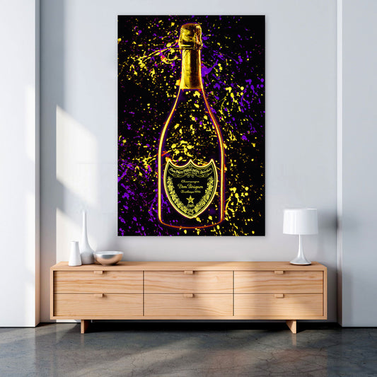 Quadro moderno stampa su tela bottiglia arte Pop Art Champagner Gold Style