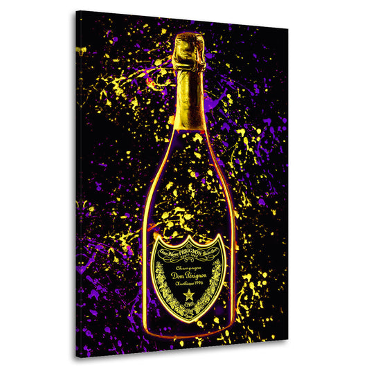 Quadro moderno stampa su tela bottiglia arte Pop Art Champagner Gold Style