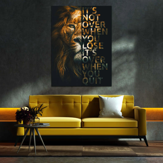 Quadro stampa su tela motivazionale leone It Is Not Over When You Lose Brown Edition