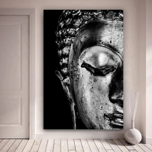 Quadro stampa su tela Buddha meditativo bianco e nero Edition