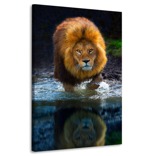 Quadro stampa su tela arte Leone in acqua, Mirror Style