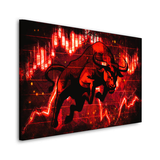 Quadro stampa su tela borsa Trading Bull Red Style, ufficio