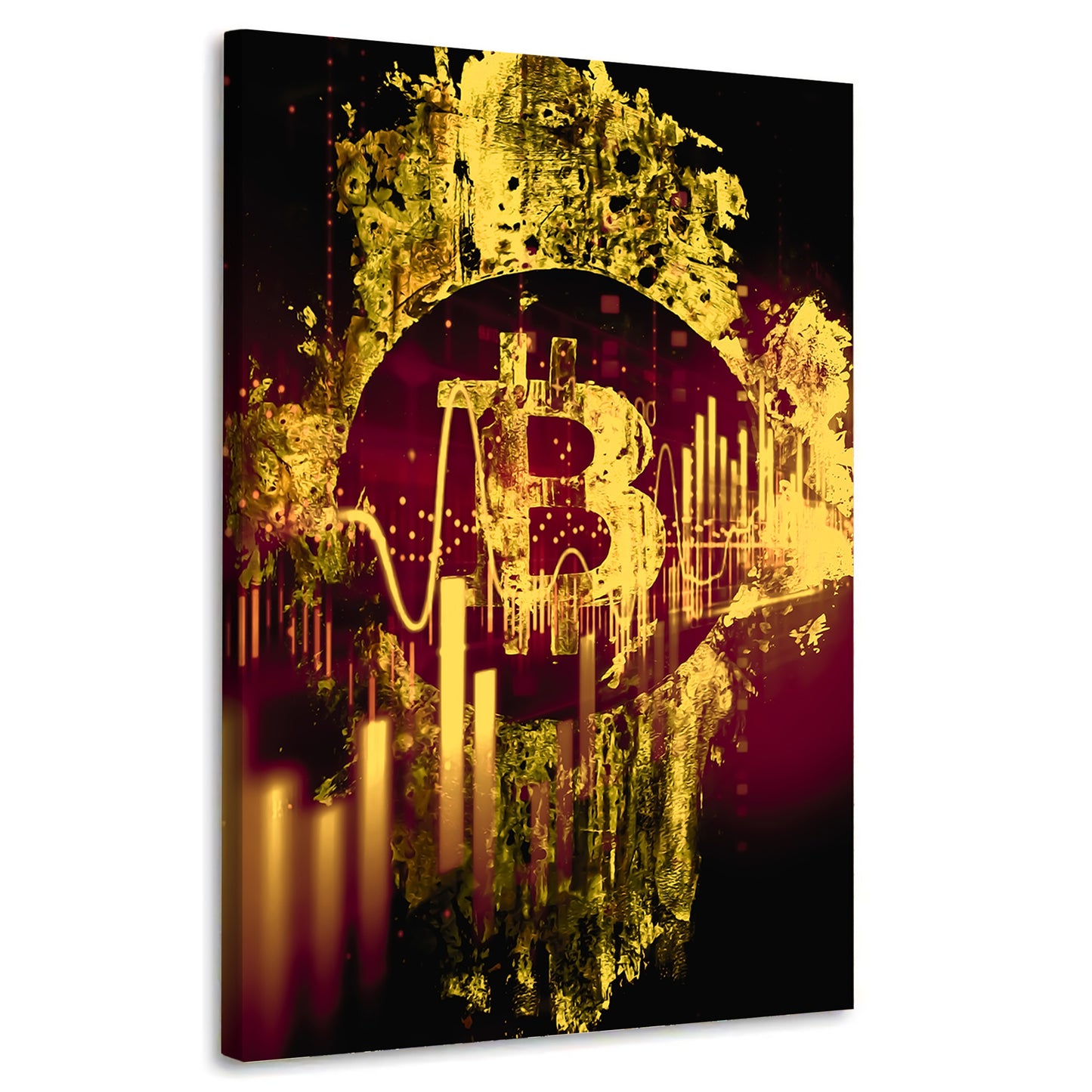 Quadro stampa su tela borsa Trading Dollaro Bitcoin Gold Style, ufficio