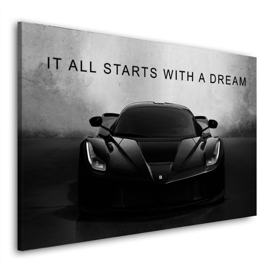 Quadro motivazionale Ferrari nera It Starts With A Dream
