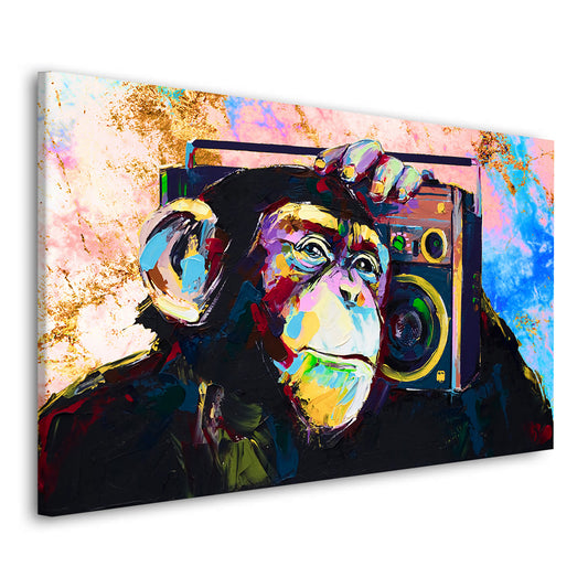 Quadro stampa su tela Pop Art Monkey scimmia con radio - Artedinoi