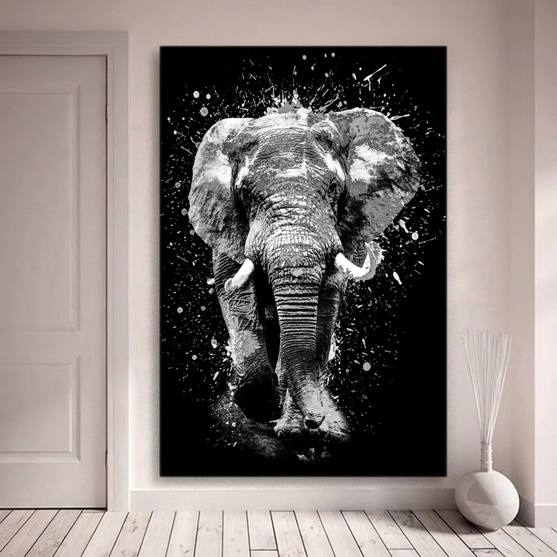 Quadro stampa su tela elefante Pop Art Black White Style