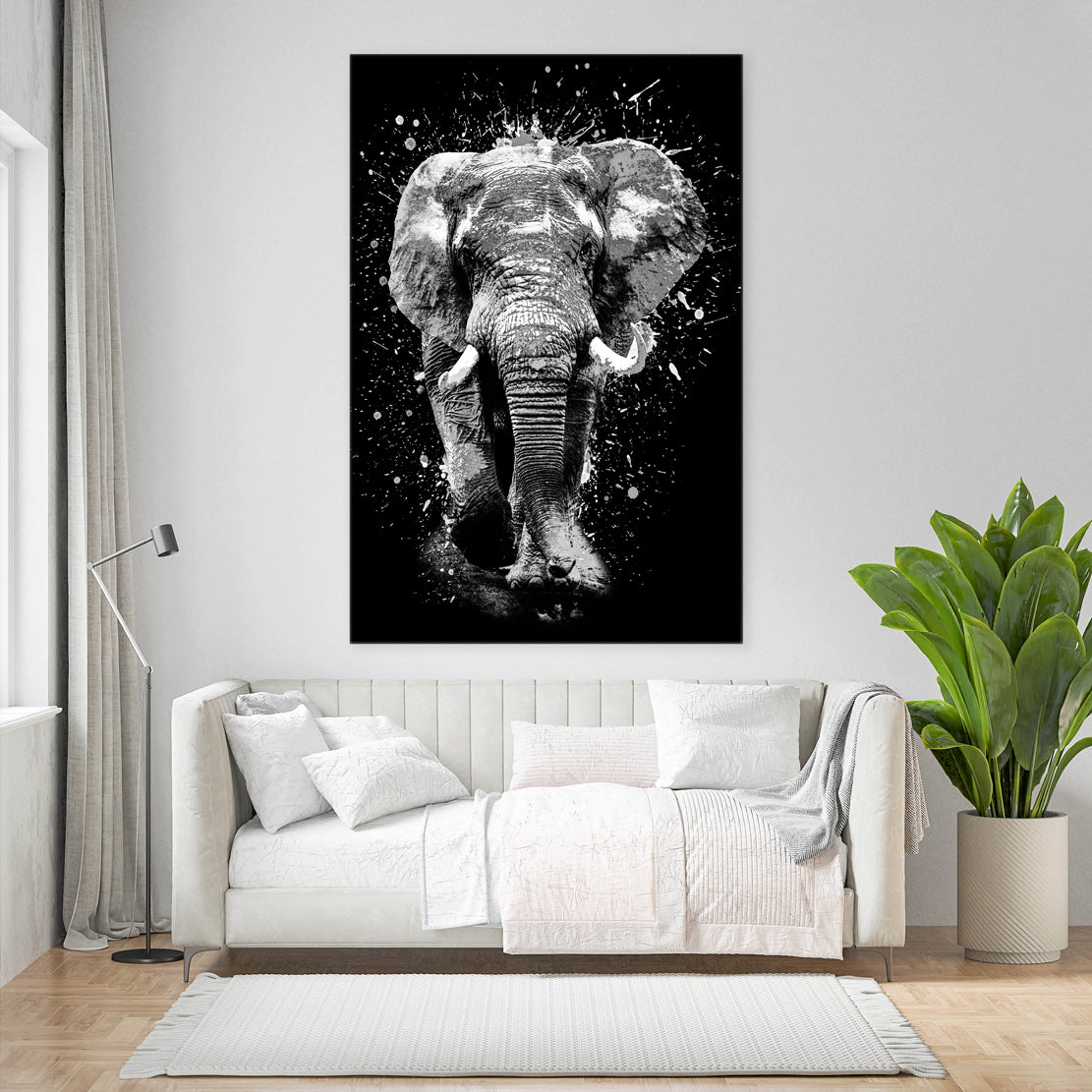Quadro stampa su tela elefante Pop Art Black White Style