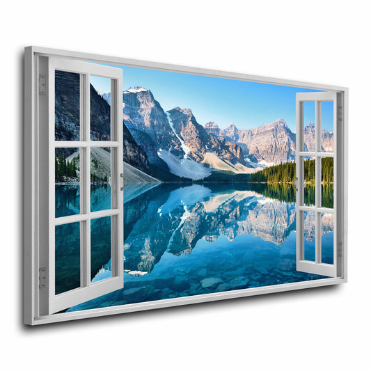 Quadro stampa su tela finestra aperta Mountain View Blue Style