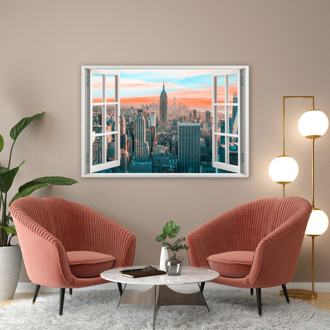 Quadro stampa su tela moderno New York City, finestra con Skyline - Artedinoi