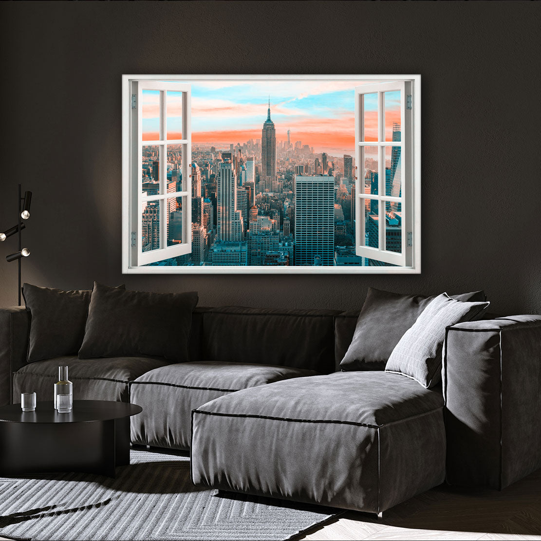 Quadro stampa su tela moderno New York City, finestra con Skyline - Artedinoi