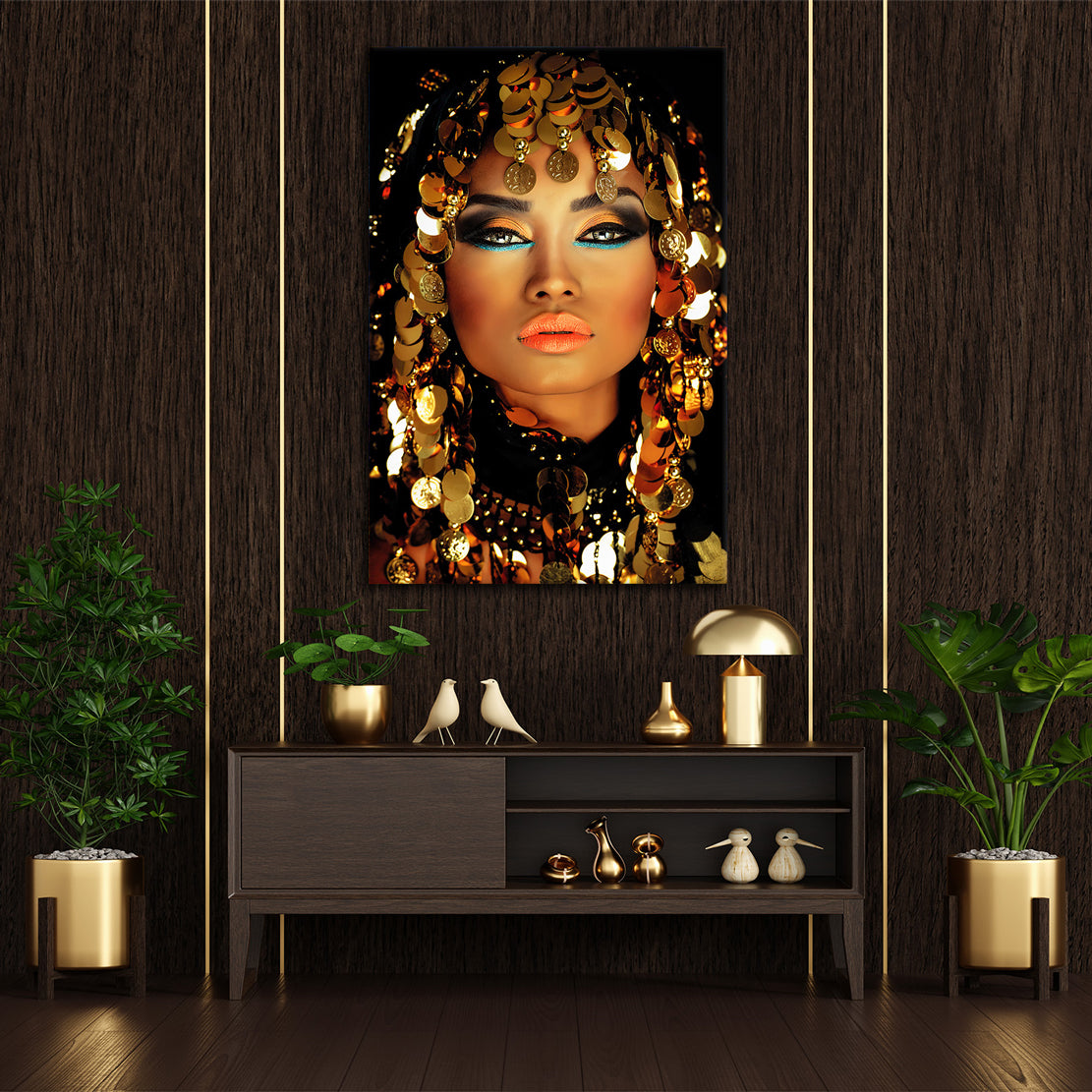 Quadro stampa su tela donna araba Beautiful Women Gold Style - Artedinoi