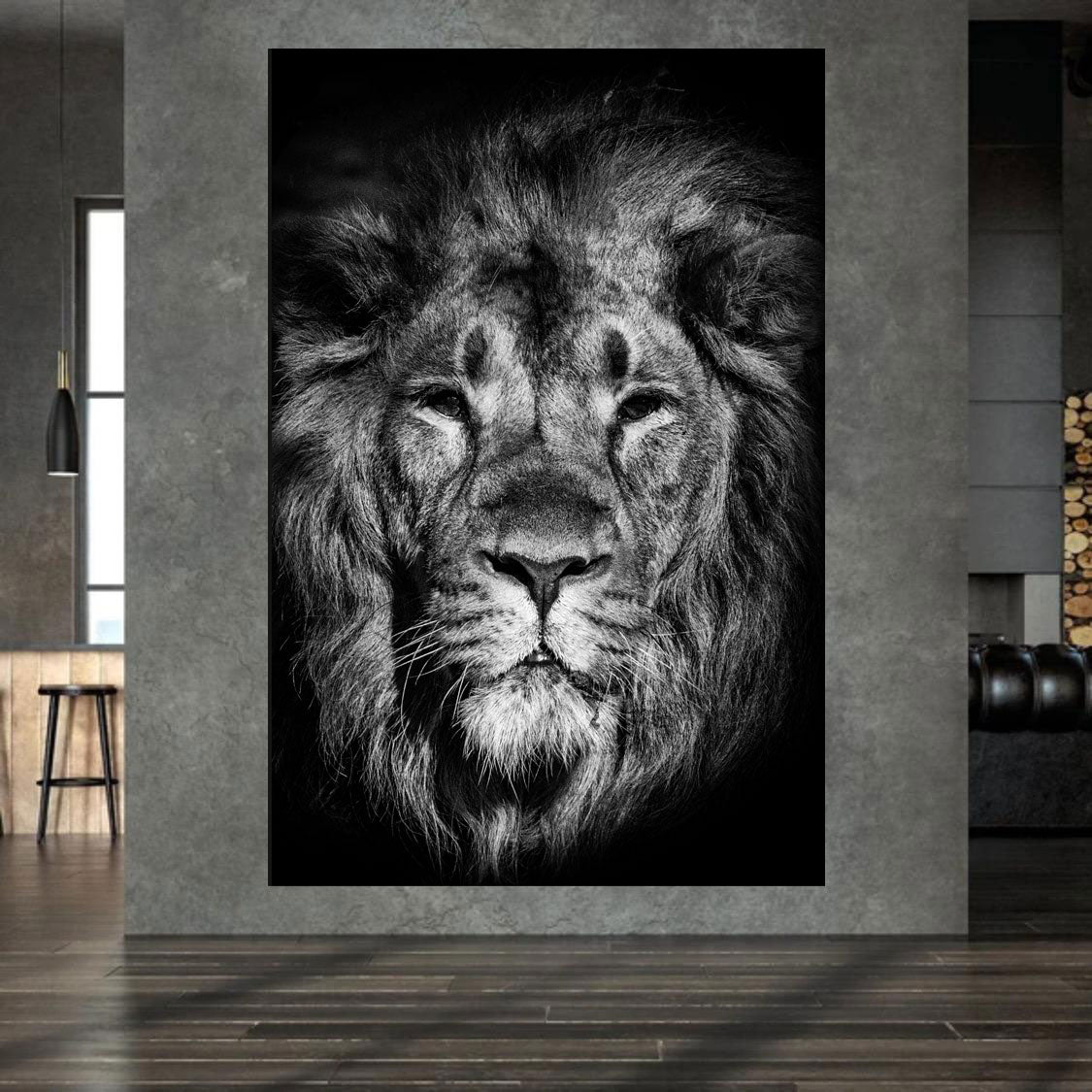 Quadro stampa su tela leone bellissimo bianco e nero, Black Style - Artedinoi