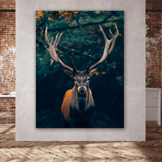 Quadro stampa su tela astratto cervo Deep Forest