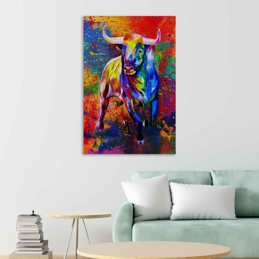 Quadro stampa su tela moderno toro Pop Art Bull Colour Style, animali, astratto